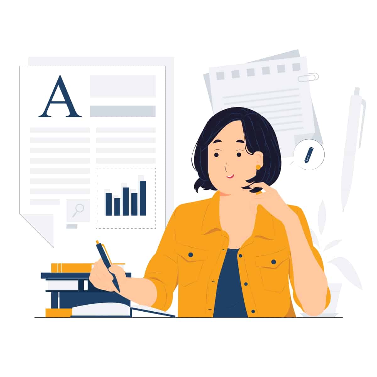 Illustration of a professional reviewing information as part of the Career DNA Discovery™ professional-development analysis.